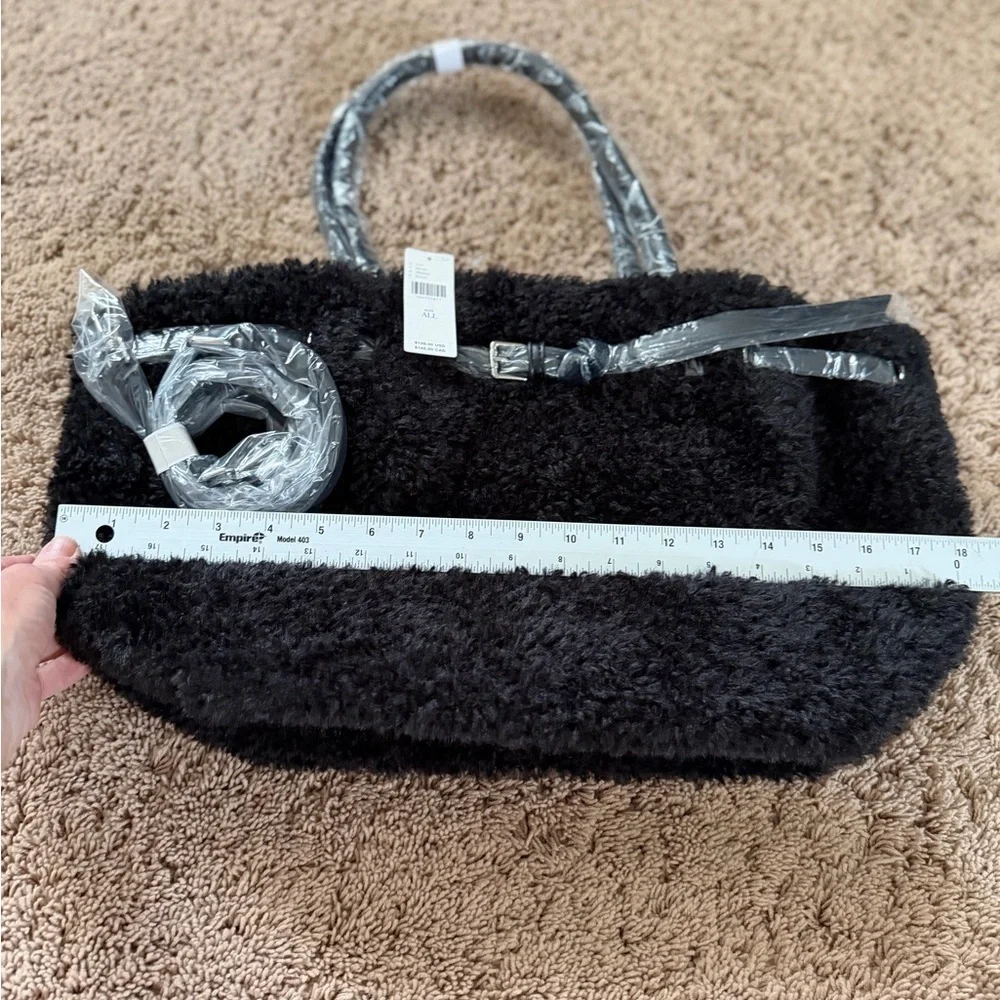 NWT new Anthropologie belted Sherpa tote bag crossbody black fuzzy